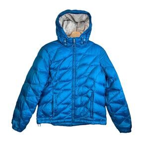 L.L. Bean Quilted Goose Down Plush Hood Puffer Jacket Long Sleeve Blue Women's